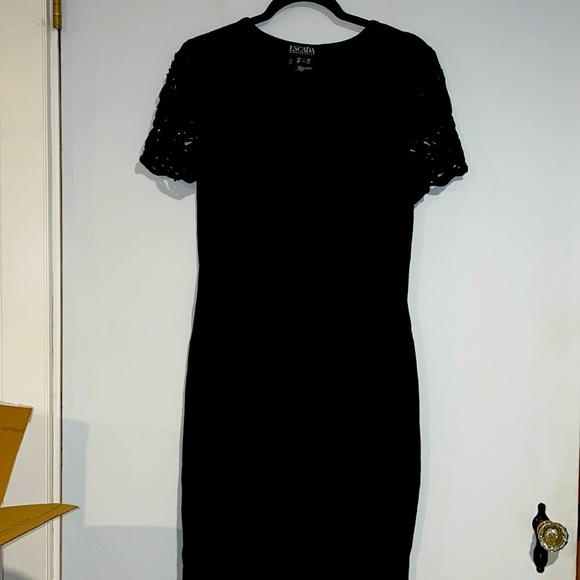 Escada Margaretha Ley Black wool blend knit dress with decorative sleeves Sz 36 - Picture 2 of 8